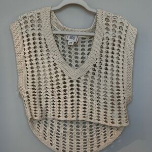 BDG Cream Open-Knit V-Neck Sweater